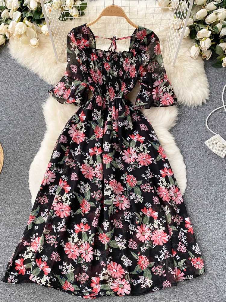 Women YuooMuoo Limited Big Dress Sales Fashion Romantic Floral Print Chiffon Summer Dress Vacation Season Party Korean Vestidos H260707