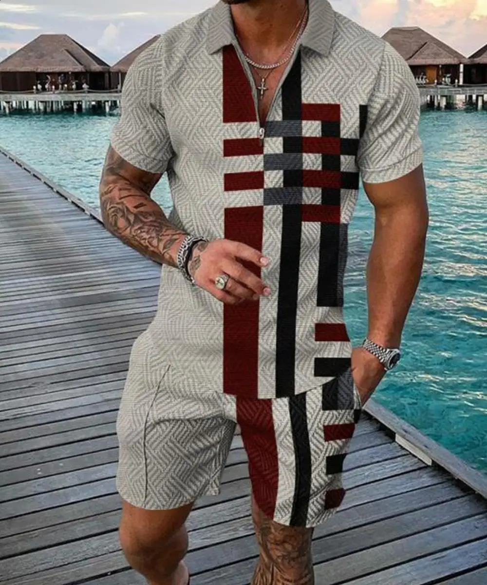 Polo Tracksuit Set Summer Fashion Men Short Sleeve Zipper Polo Shirt Shorts Set for Men Casual Streetwear 2 Piece Suit ropa 260707