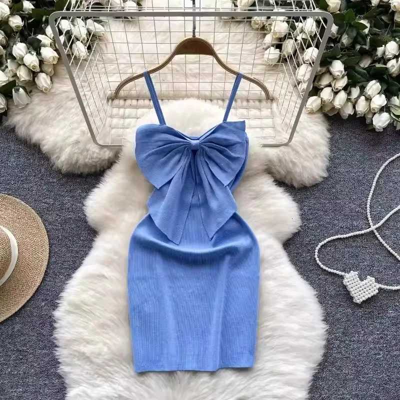 Dress YuooMuoo Y2K Bows Chest Mini Women Summer Spaghetti Straps Sexy Backless Bodycon Club Party Dress Streetwear Lady Outfits H260707