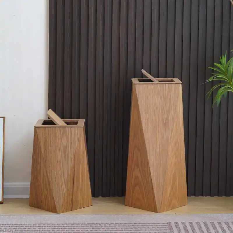 Walnut Wood Lidded Trash Can Nordic Style Living Room Garbage Bin Light Luxury Waste Basket Hotel Office Home Paper Bin W260928 - view 4