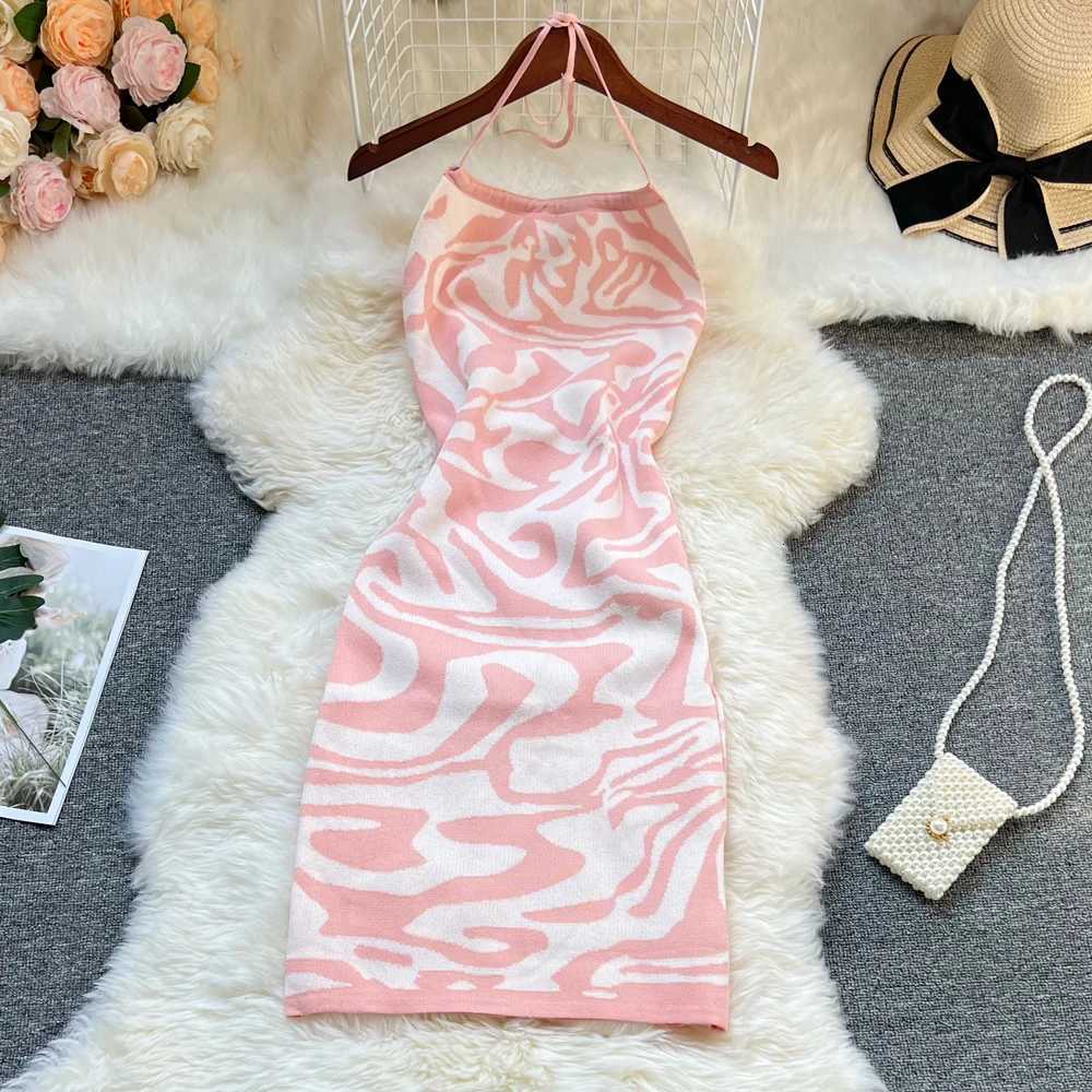 Package YuooMuoo Sexy Chic Hips Fashion Leopard Knitted Dress 2025 Summer Women Halter Bodycon Mini Dress Korean Beach Vestidos H260707