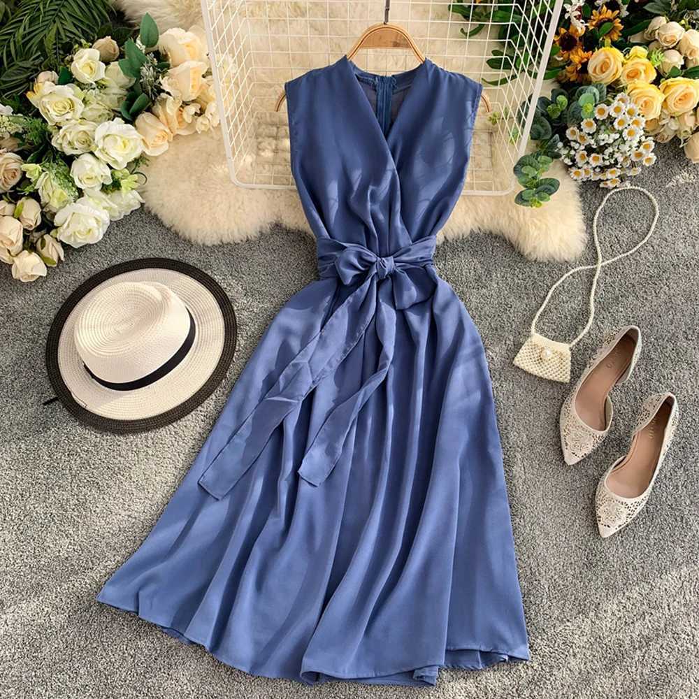 2025 Arrival YuooMuoo New Women Dress Elegant Sleeveless Sash Bandage Long Summer Dress Lady Aesthetic Party Vestidos H260707