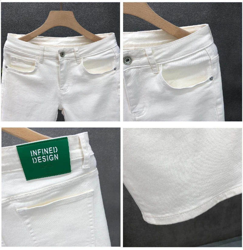Mens White Denim Shorts Summer Casual Slim Fit Pure Color Five Inch Beach Shorts Simple Stylish Fashion Jeans 260707BJ - view 6