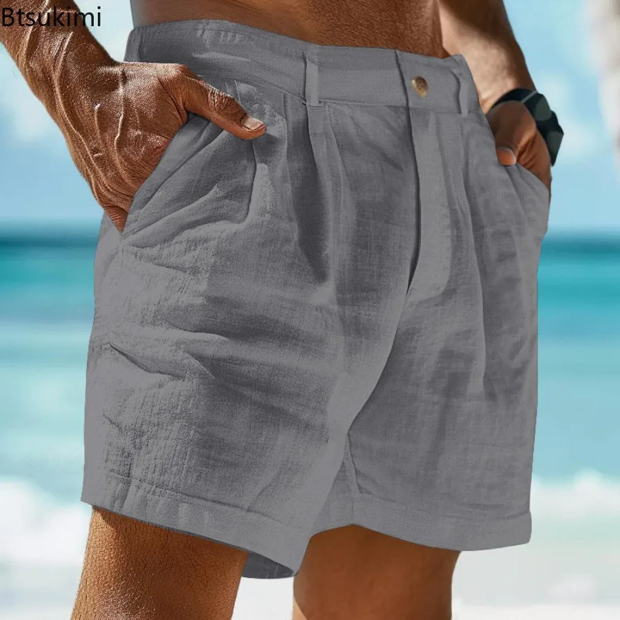 2026 Summer Cotton Linen Shorts for Men Solid Casual Button Pocket Beach Shorts Mens Comfortable Simple Vacation Leiture Pants 260707CJ - view 7
