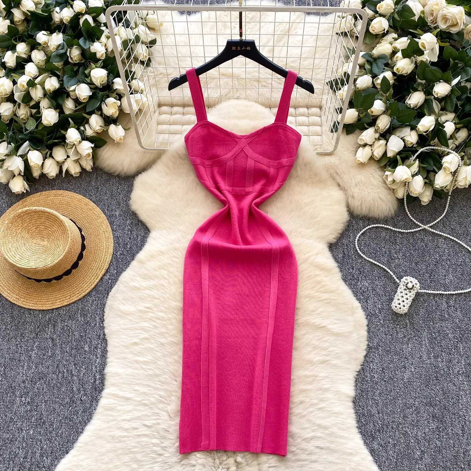 Wrap Fashion Sexy YuooMuoo Hip Chic Knitted Midi Dress 2026 New Arrival Spaghetti Straps Bodycon Summer Dress Lady Party Vestido H260707