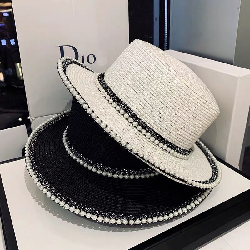 Designer Hat French Luxury Flat Top Diamond Inlaid Grass Hat Brand Sun Protection And Shading Wide Eave Grass Woven Fisherman Hat Outdoor Travel Vacat