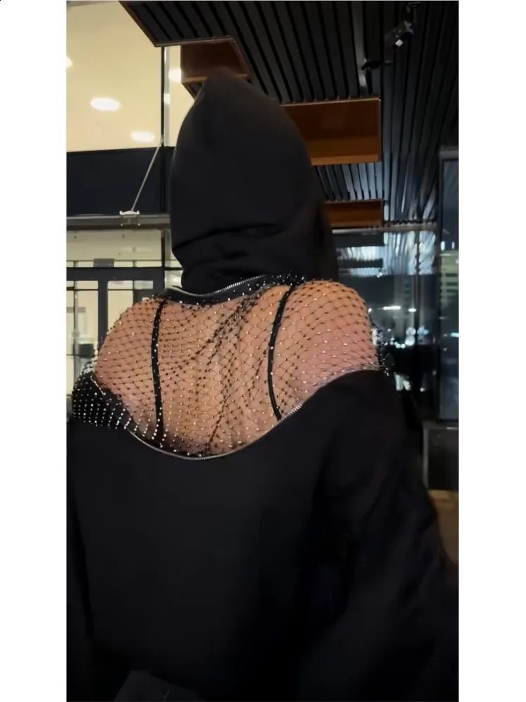 Sexy Perspective Backless Hoodie Womans Spring Autumn Fashion Lace Patchwork Solid Color Loose Pullover Sweatshirt For Ladies 260707 - view 5
