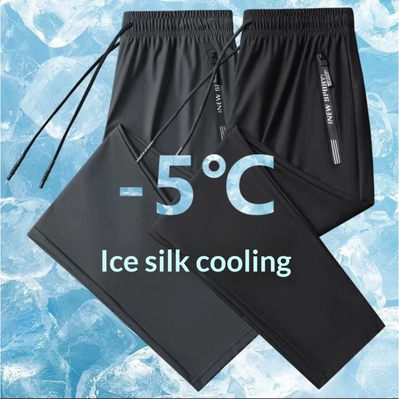 Mens Ice Silk Long PantsQuick Dry Lightweight 4Way Stretch Elastic Waist Cool Breathable Summer Running Sports Casual Pants 260707