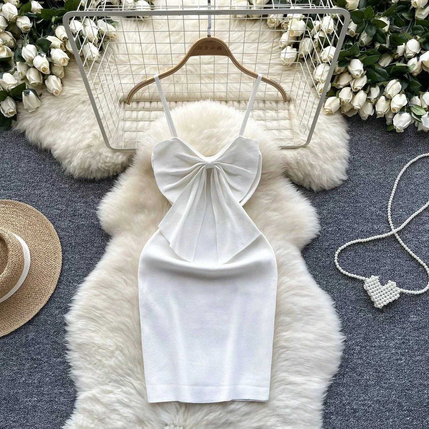 Dress YuooMuoo Y2K Bows Chest Mini Women Summer Spaghetti Straps Sexy Backless Bodycon Club Party Dress Streetwear Lady Outfits H260707