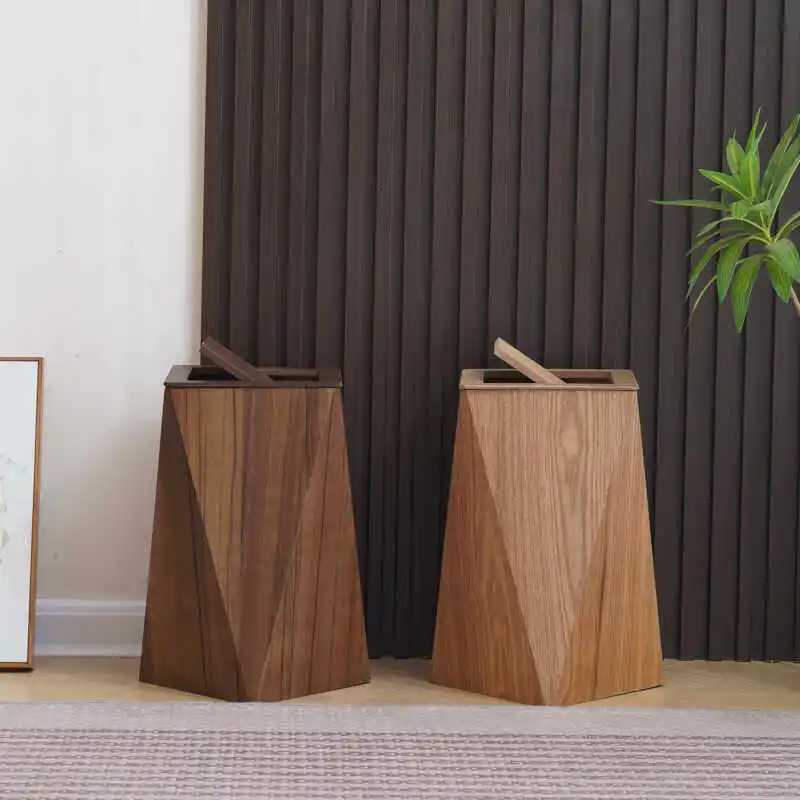 Walnut Wood Lidded Trash Can Nordic Style Living Room Garbage Bin Light Luxury Waste Basket Hotel Office Home Paper Bin W260928 - view 6