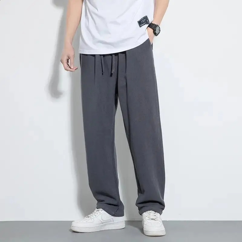 Mens Pants Summer Breathable White Casual Trousers Loose Straight Leg Cropped Linen 260707