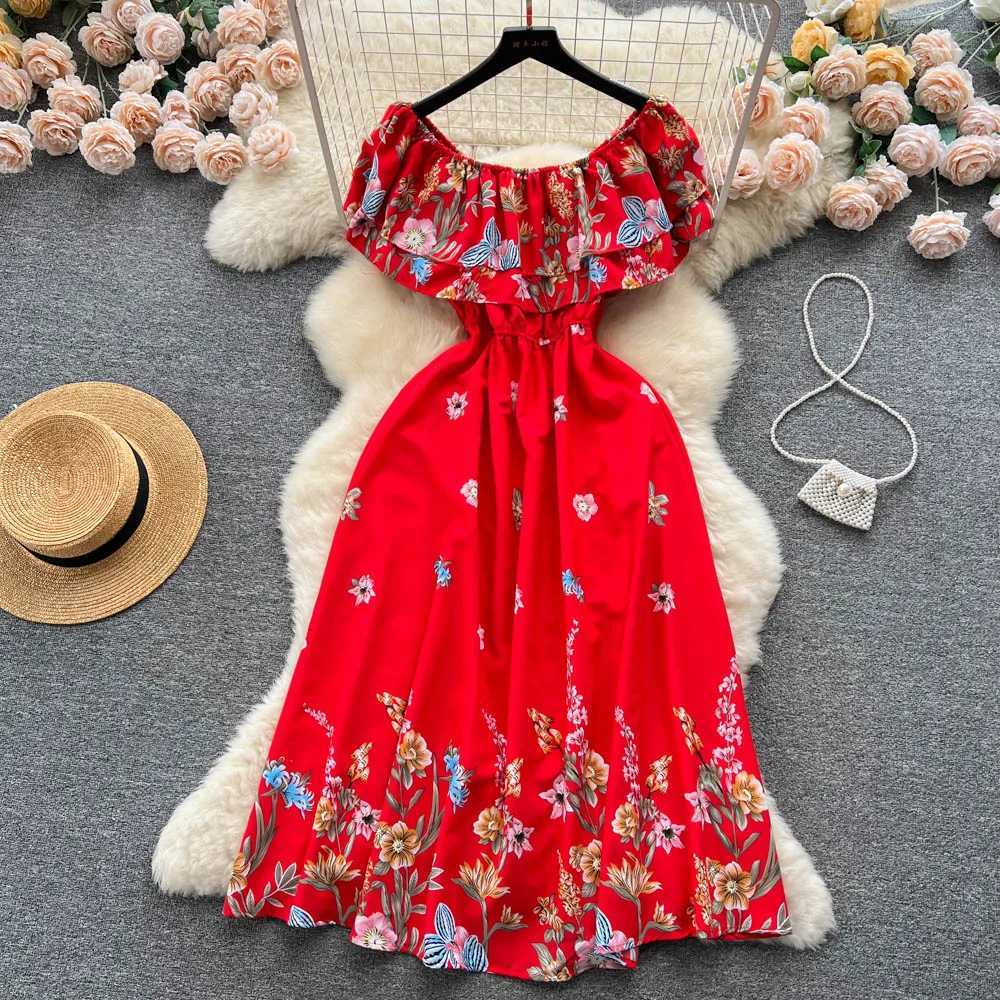 2025 New Fashion Floral Robe YuooMuoo Print Long Dress Bohemian Women Summer Ruffle Maxi Sundress Elegant Party Vestidos H260707