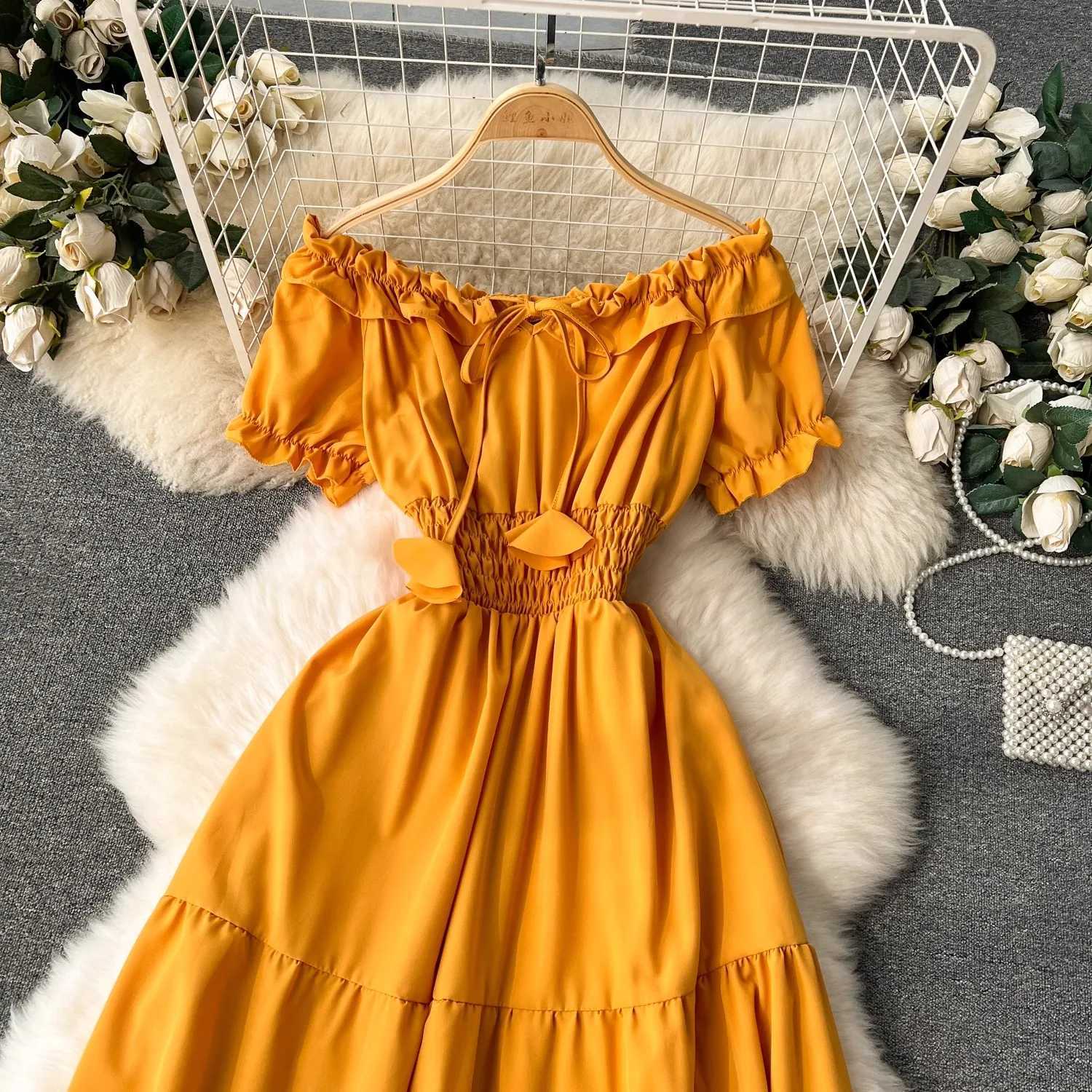 Summer YuooMuoo Women New Dress 2026 Fashion Elastic Waist Solid Long Dress Vacation Style Lady Beach Vestidos Sundress H260707