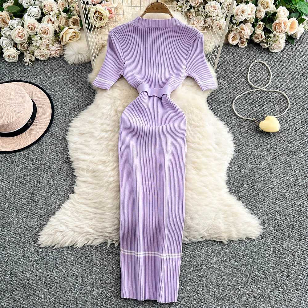 Dress YuooMuoo Brand Fashion 2025 Women Summer Belted Bodycon Long Sweater Dress Elegant Office Lady Pencil Dress Party Vestidos H260707