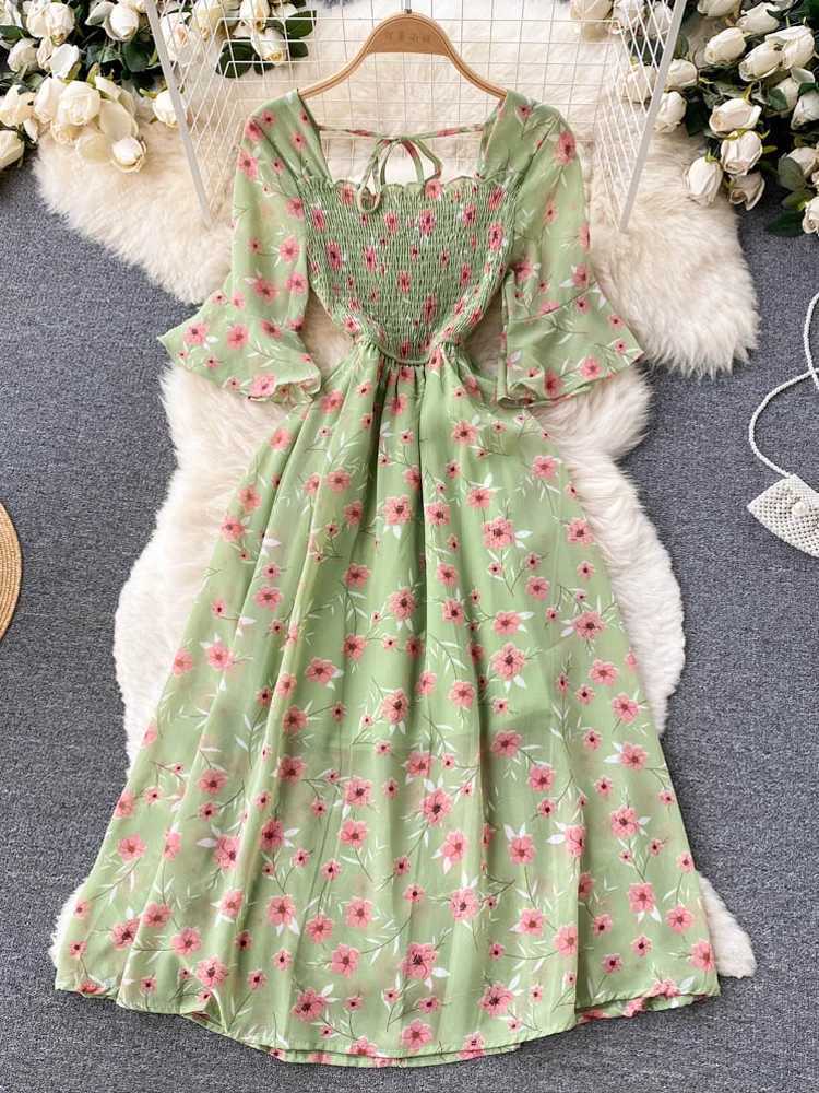 Women YuooMuoo Limited Big Dress Sales Fashion Romantic Floral Print Chiffon Summer Dress Vacation Season Party Korean Vestidos H260707