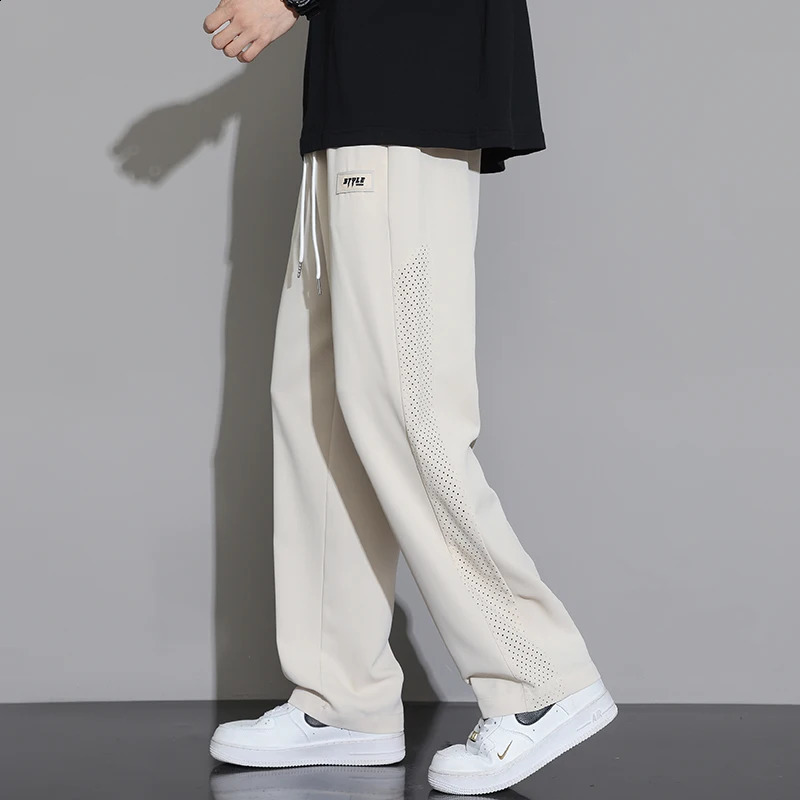 Mens Ice Silk Pants Summer Thin Style Drape Effect Loose Straight Casual Long Trendy WideLeg Sports for Boys 260707
