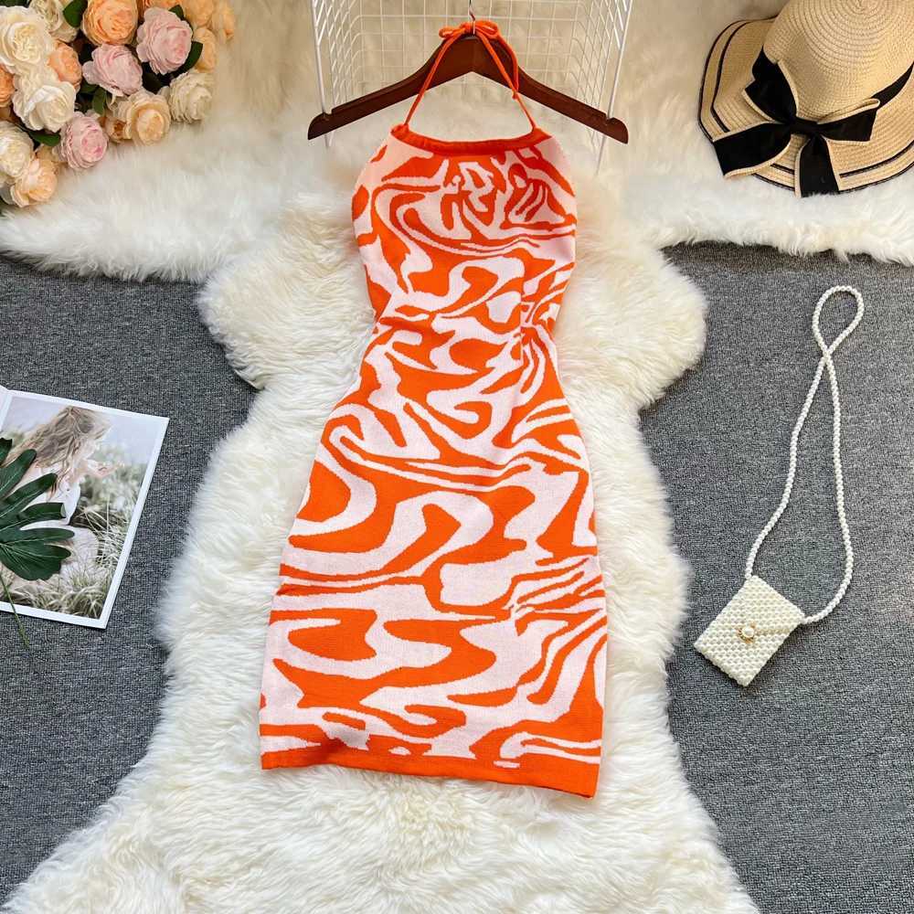 Package YuooMuoo Sexy Chic Hips Fashion Leopard Knitted Dress 2025 Summer Women Halter Bodycon Mini Dress Korean Beach Vestidos H260707