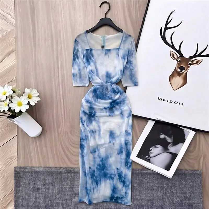 Printed YuooMuoo Ins Hot Mesh Women Party Dress Summer Two Layers Short Sleeve Bodycon Midi Dress Streetwear Lady Outfits Robes H260707