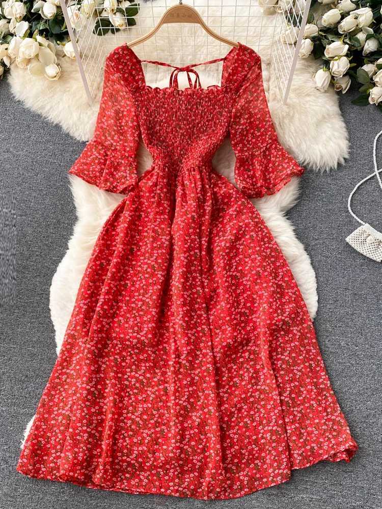 Women YuooMuoo Limited Big Dress Sales Fashion Romantic Floral Print Chiffon Summer Dress Vacation Season Party Korean Vestidos H260707