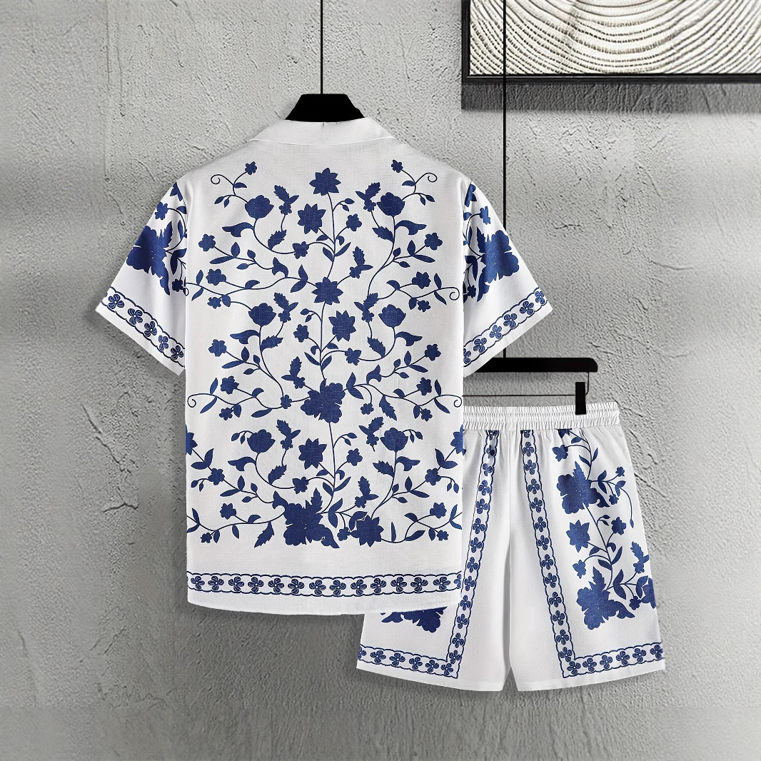 Designer foreign trade summer men's new printed casual loose suit short-sleeve shirt and shorts set - view 3