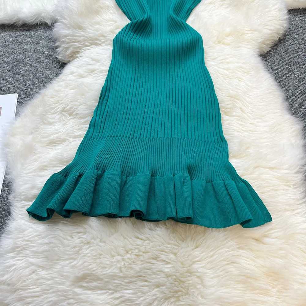Wrap YuooMuoo Hips Chic Fashion Sexy Ruffled Knitted Mini Dress 2025 New Summer Y2K Halter Bodycon Party Dress Women Streetwear H260707