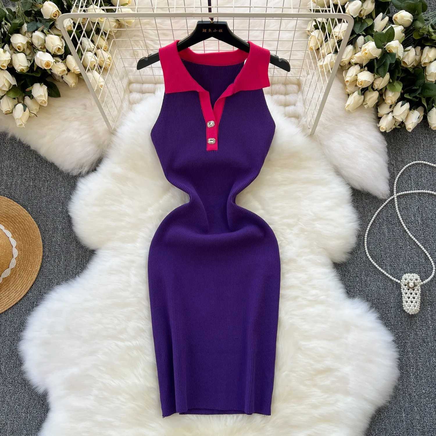 Chic Fashion 2026 Summer Sleeveless YuooMuoo Mini Dress Women Turn-down Collar Slim Knitted Shirt Dress Streetwear Lady Outfits H260707