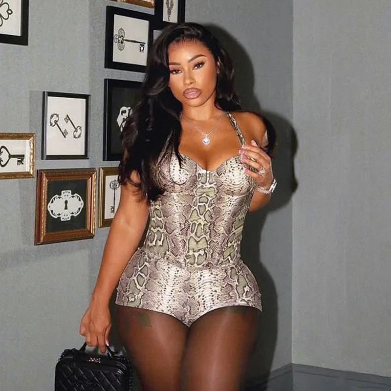 Snake Print Halter Neck Bodycon Shorts Set Crop Top 2 Piece Sexy Clubwear Night Out Summer 2026 260708 - view 6