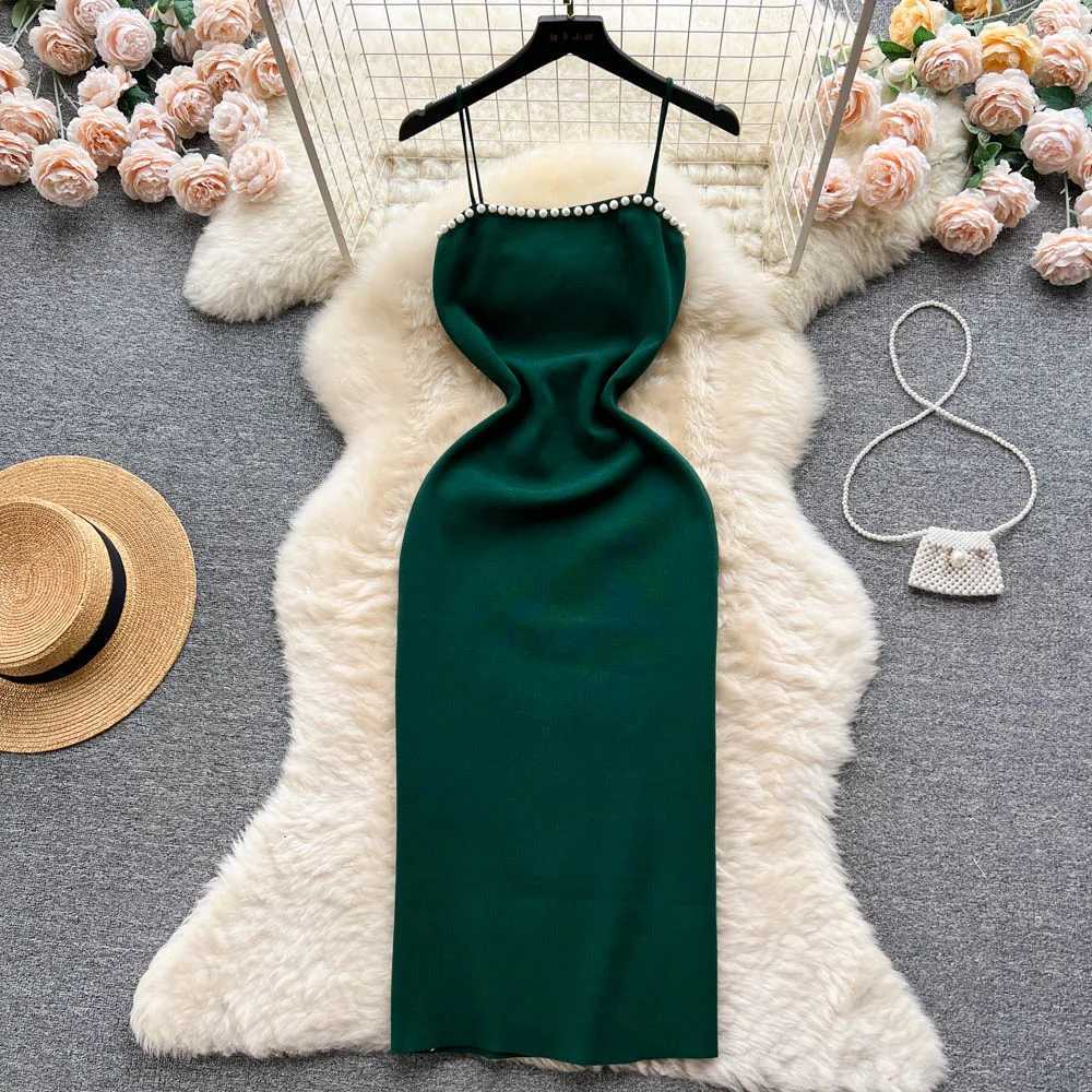 Design YuooMuoo Pearl Chic Knitted Fashion Women Dress Sexy Wrap Hips Bodycon Party Dress Basic Fall Streetwear Outfits Vestido H260707
