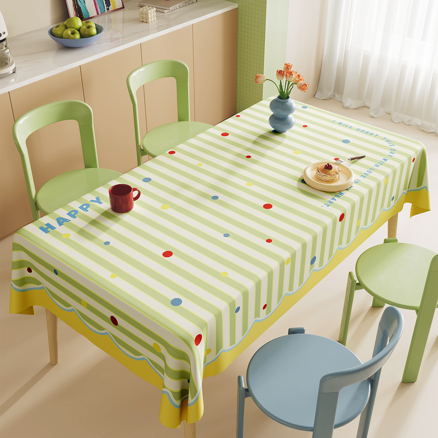YL-38907 Custom "Dopamine Style" Tablecloth Waterproof, Oil-proof, Heat-resistant, and Maintenance-free PVC Mat for Living Room Coffee Table - view 4