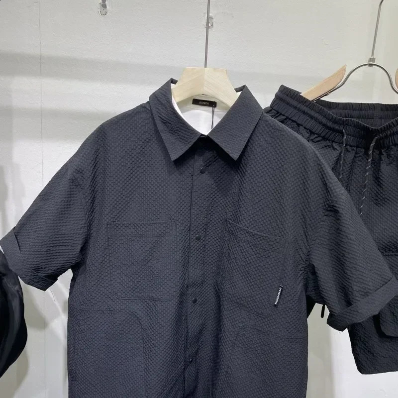 Summer Men Short Sleeves Sets Lapel Single-breasted Solid Color Polo Shirt Pocket Shorts High Quality Casual Loose Sports Suit 260707