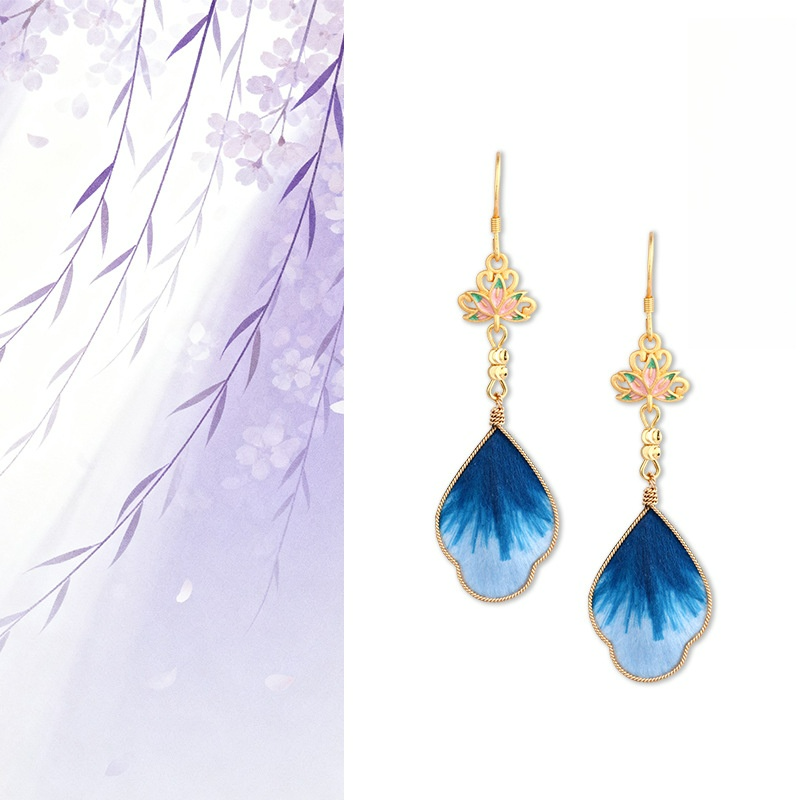 Women designer earrings Chinese intangible cultural heritage jewelry handmade oriental gradient color teardrop dangle earring gifts for women free shi