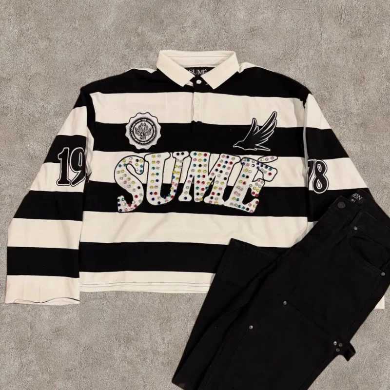 Polo Y2K Retro Long Sleeve Stripe Sume Embroidery Pattern Shirt Men Trend Sport Hip Hop Casual Streetwear Unisex Boxy Clothing J260708 - view 4