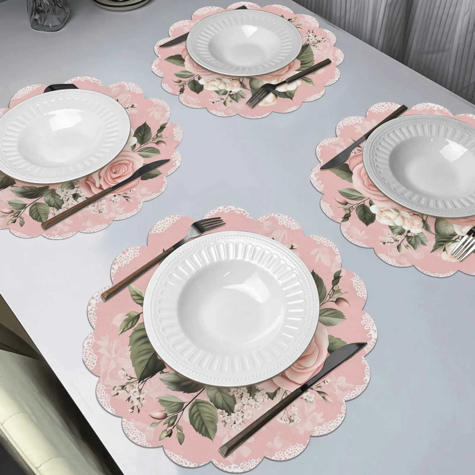 4PC Lace Floral VIKAMA Placemat Circular Home Dining Table Afternoon Tea Party Decoration Romantic And Warm Style J260709 - view 4