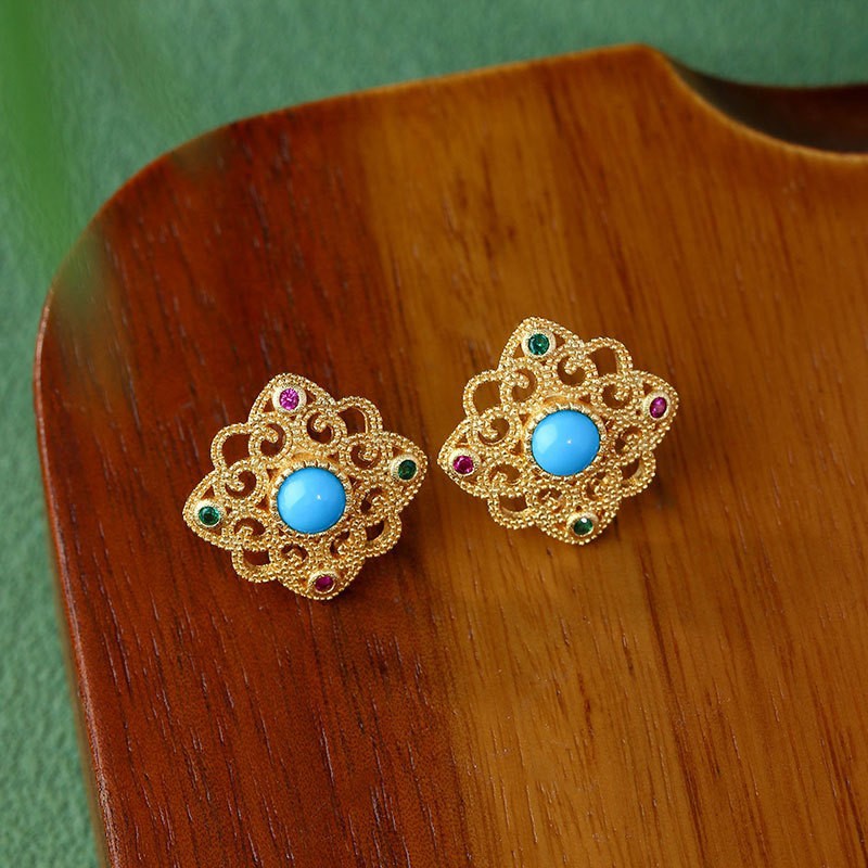 New Chinese style enamel filigree earrings Chinese intangible cultural heritage jewelry oriental retro floral cloud gourd stud long tassel drop earrin
