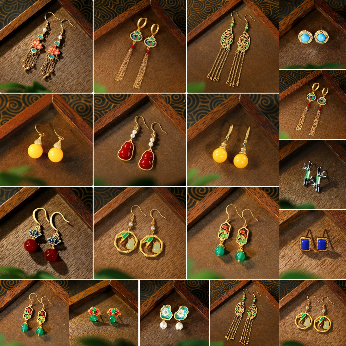 New Chinese style enamel filigree earrings Chinese intangible cultural heritage jewelry oriental retro floral cloud gourd stud long tassel drop earrin