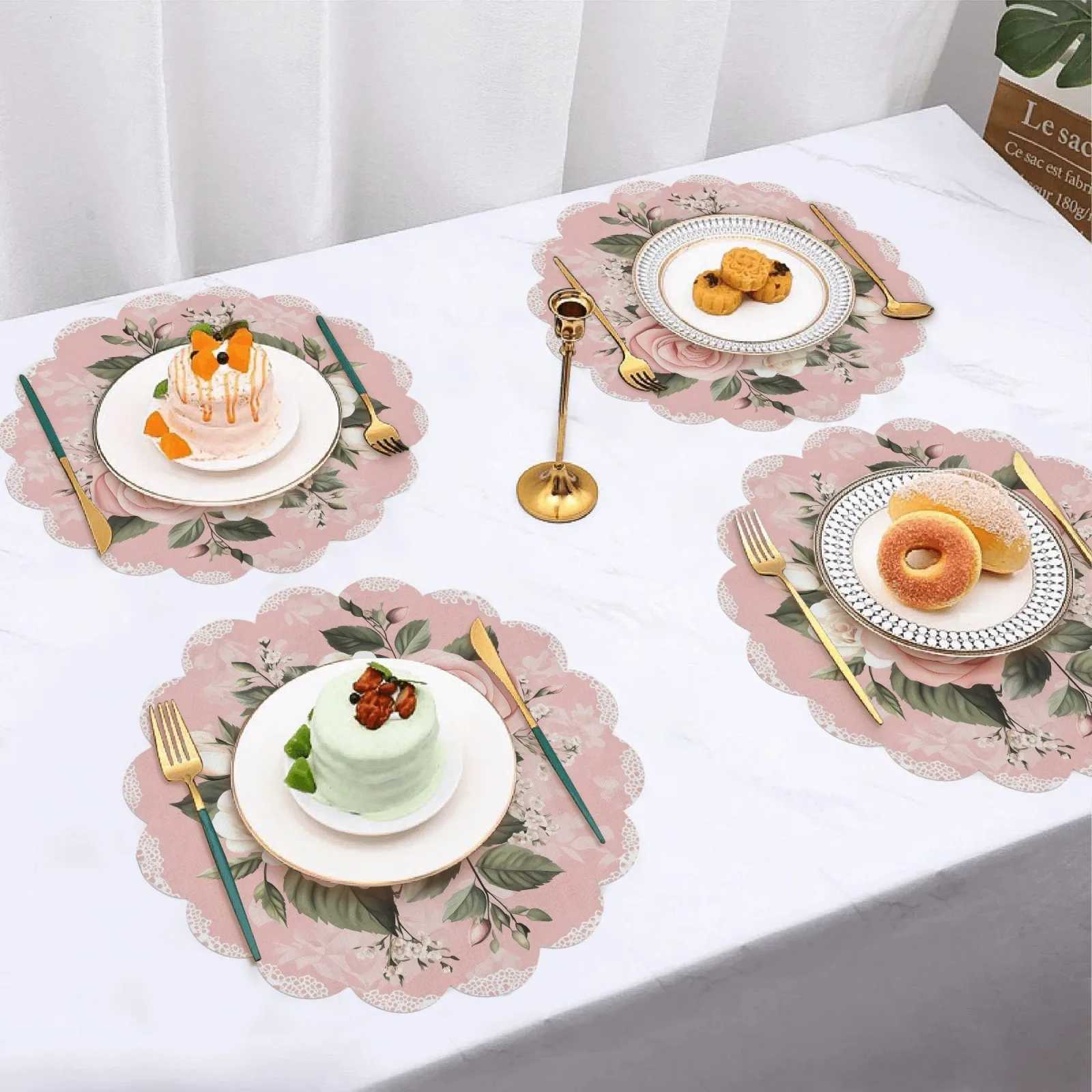 4PC Lace Floral VIKAMA Placemat Circular Home Dining Table Afternoon Tea Party Decoration Romantic And Warm Style J260709 - view 3