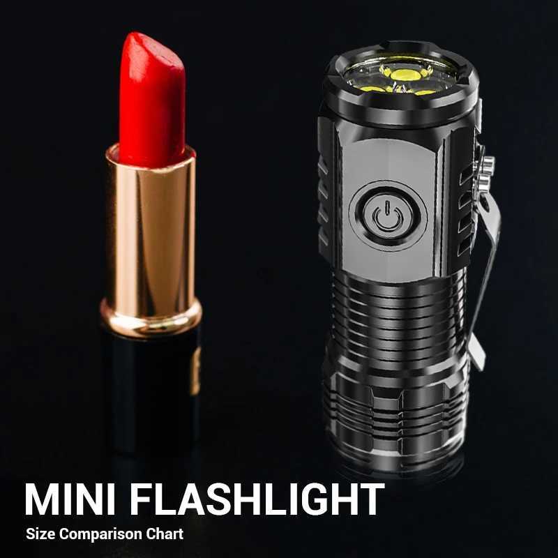 Portable Mini LED Flashlight Powerful 3Wick Small Pocket Torch USB Rechargeable Strong Light Lantern Super Bright Cap Clip Lamp C260709 C260526 - view 7