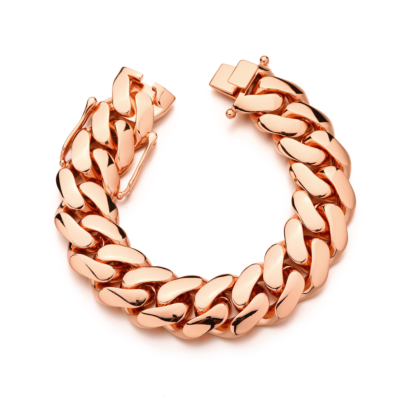 Amazon 10Mm-22Mm Width Rose Gold Hip Hop Cuban Chain Copper Inlaid With Zircon Trendy Necklace Bracelet Wholesale - view 5