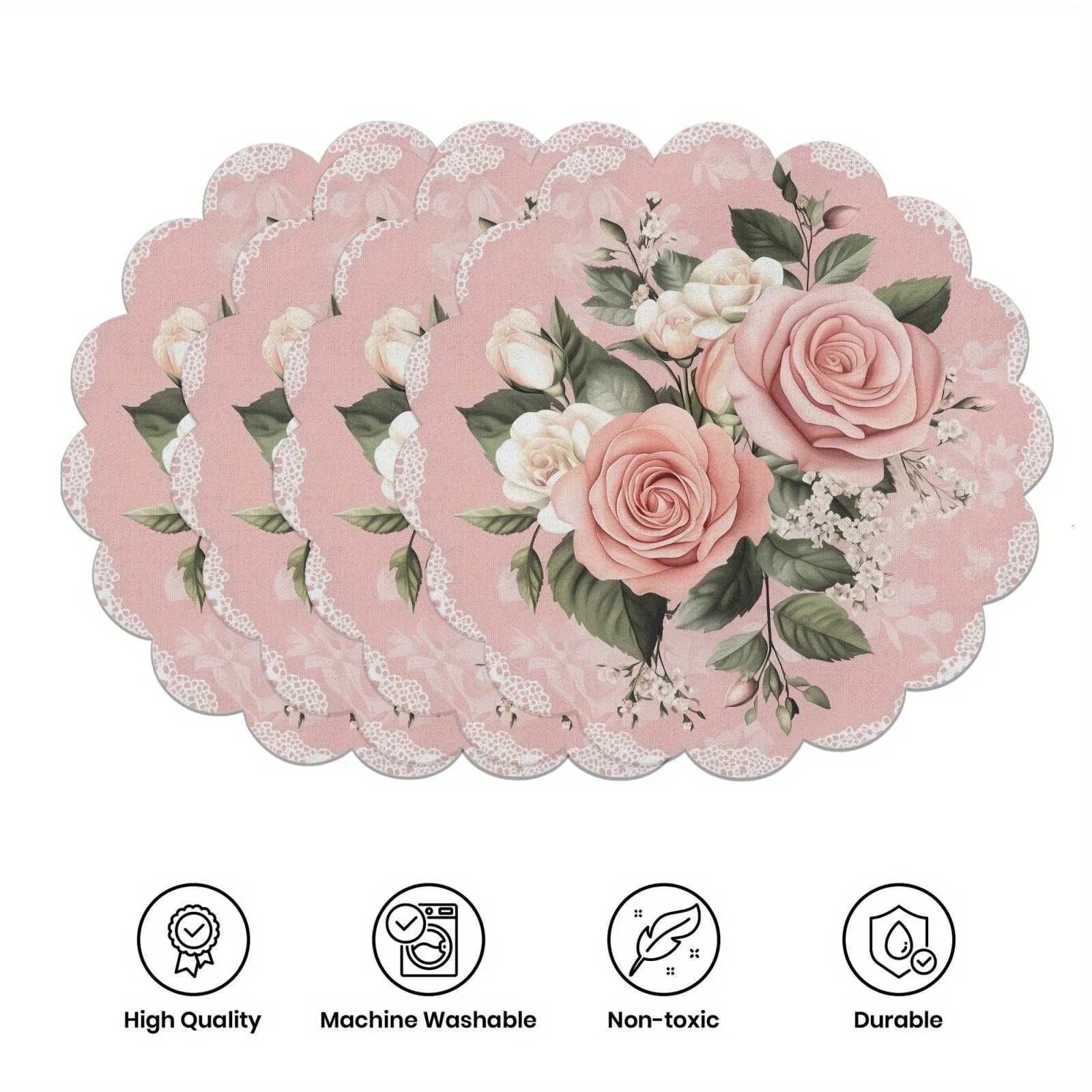4PC Lace Floral VIKAMA Placemat Circular Home Dining Table Afternoon Tea Party Decoration Romantic And Warm Style J260709 - view 5