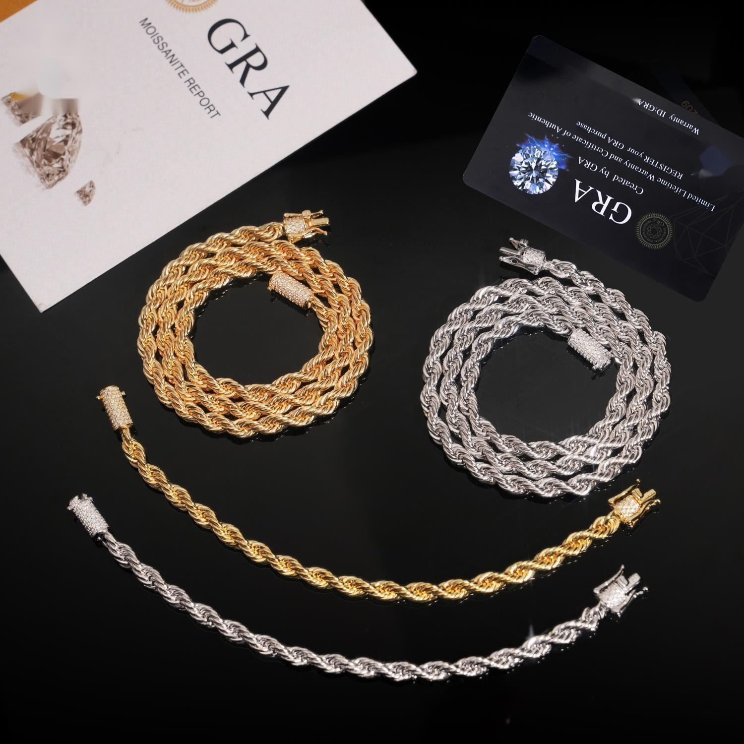 Hot Sale Moissanite Hip Hop Jewelry 6MM VVS Moissanite Rope Chain S925 Silver Stainless Steel Chain Men - view 4