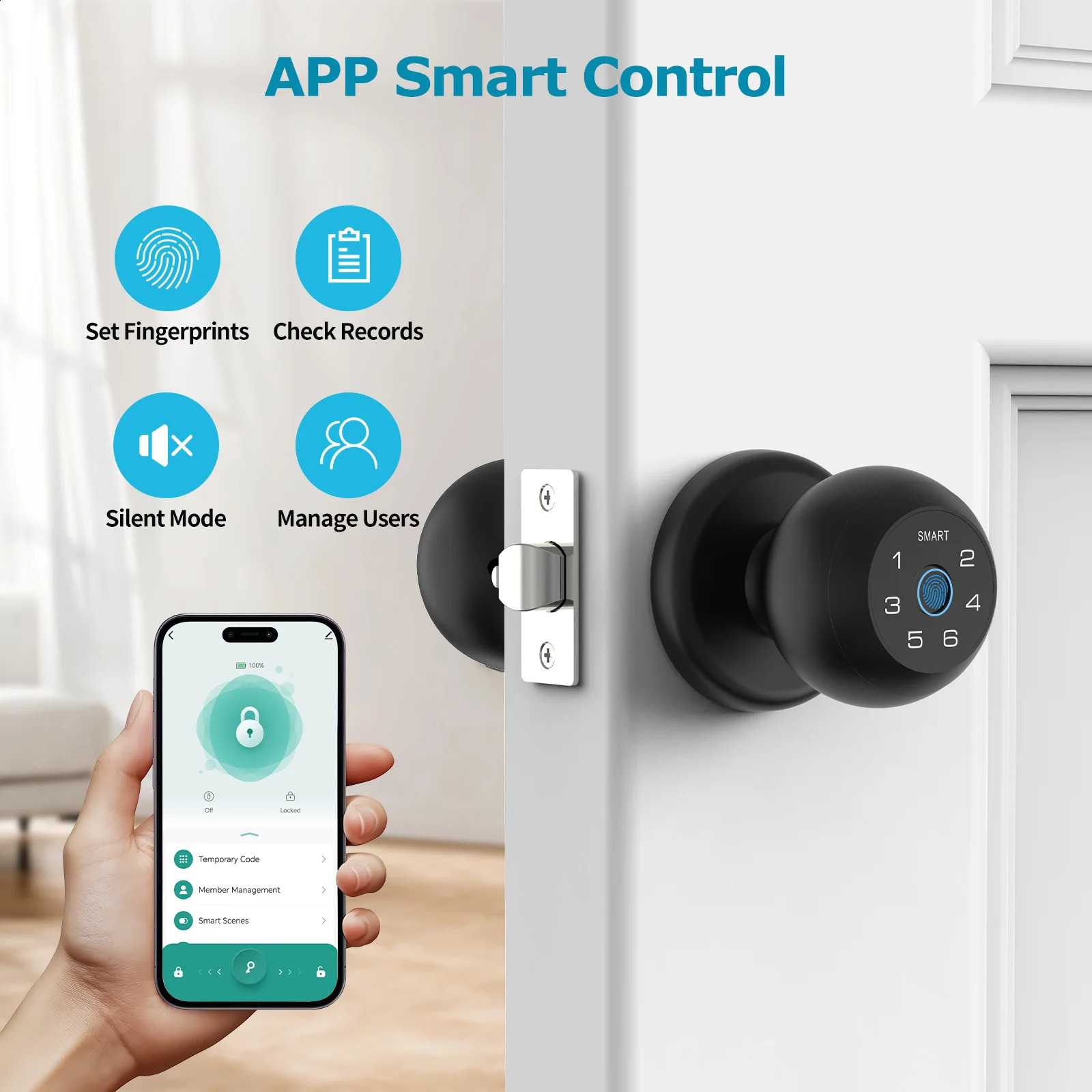Viladepot Ball Shaped Smart Lock Fingerprint Door App Control Passcode Unlock Electronic Touchscreen Keypad Indoor y260708 - view 6