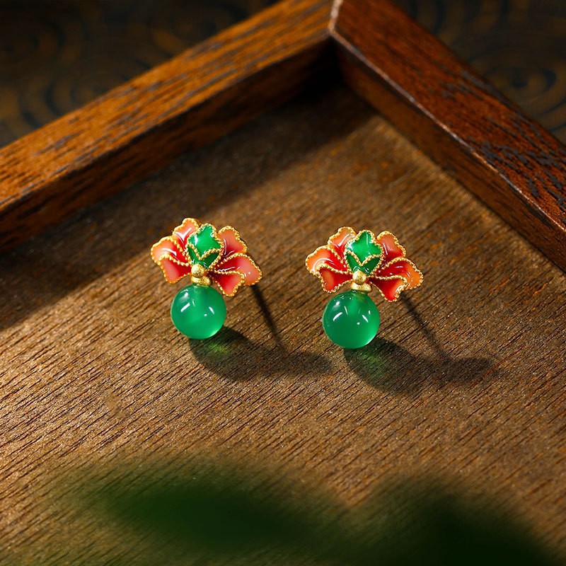 New Chinese style enamel filigree earrings Chinese intangible cultural heritage jewelry oriental retro floral cloud gourd stud long tassel drop earrin