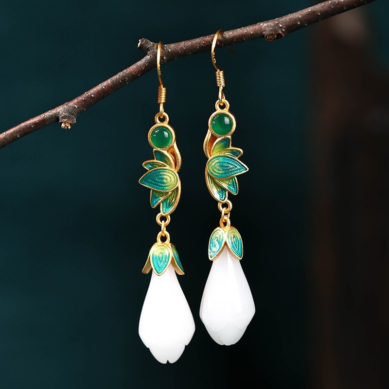 Women designer earrings Chinese intangible cultural heritage jewelry handmade oriental gradient color teardrop dangle earring gifts for women free shi