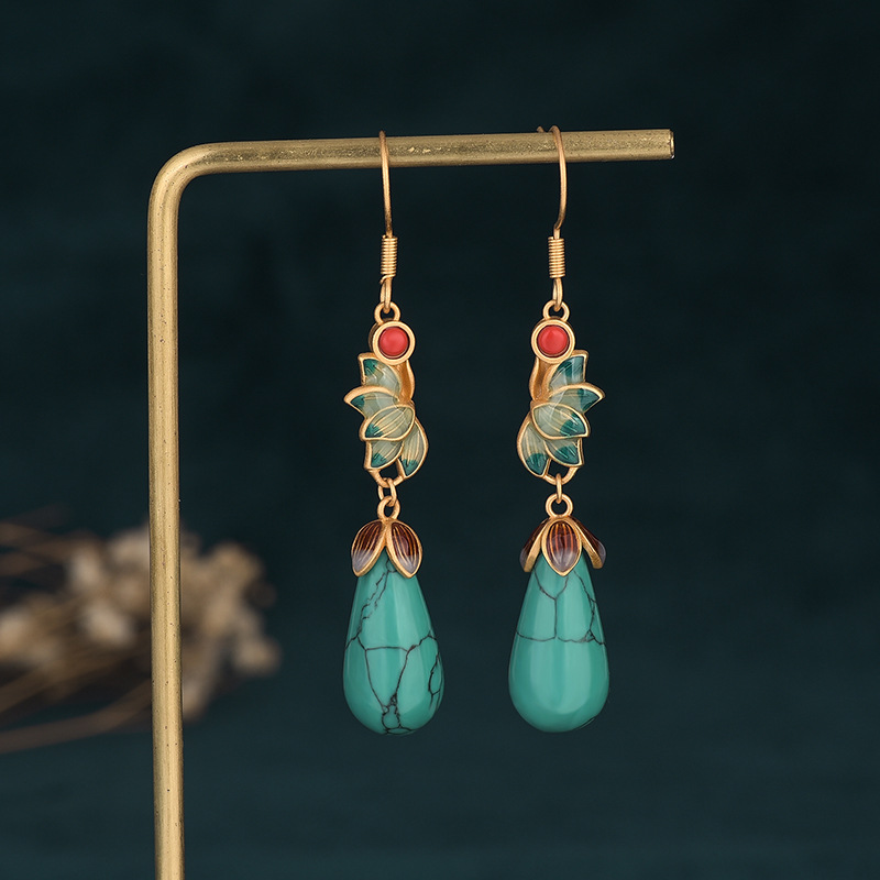 Women designer earrings Chinese intangible cultural heritage jewelry handmade oriental gradient color teardrop dangle earring gifts for women free shi