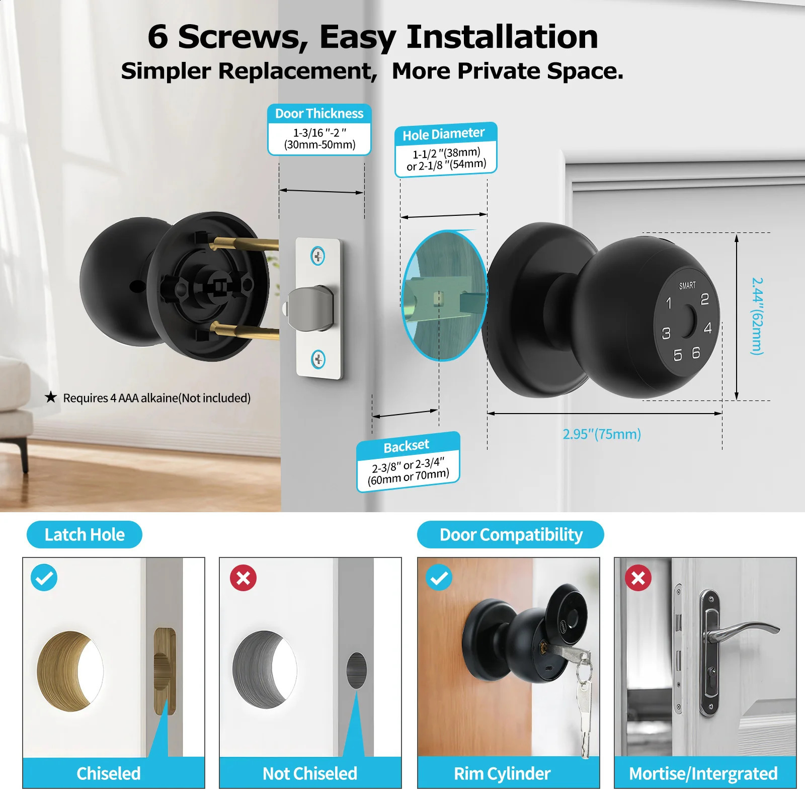 Viladepot Ball Shaped Smart Lock Fingerprint Door App Control Passcode Unlock Electronic Touchscreen Keypad Indoor y260708 - view 4