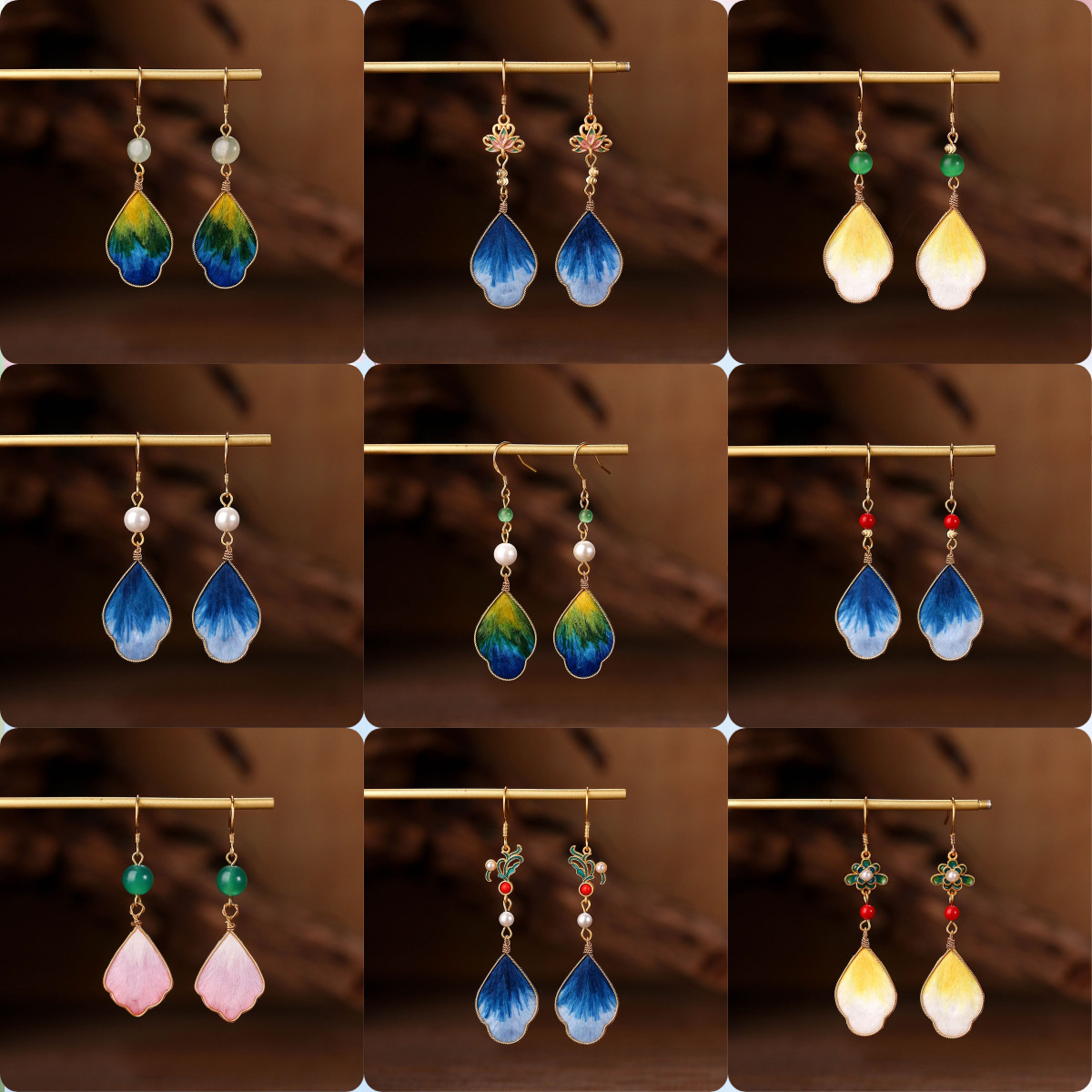 Women designer earrings Chinese intangible cultural heritage jewelry handmade oriental gradient color teardrop dangle earring gifts for women free shi
