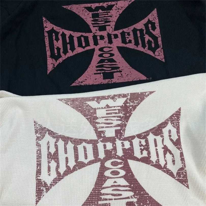 Quality 25fw West Coast Good Choppers Cross Waffle Sanskrit Long Sleeved T-shirt Men High Street Women Loose T Shirt Top Tees J260708