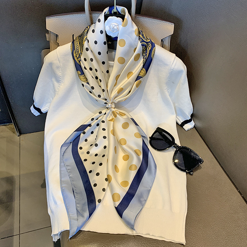 Designer Scarf For Women Silk Scarf 90cm Square Satin Floral Print Scarf Korean Fashion Versatile Neck Wrap Luxury Gift Scarves For Ladies Daily Outfi - view 4