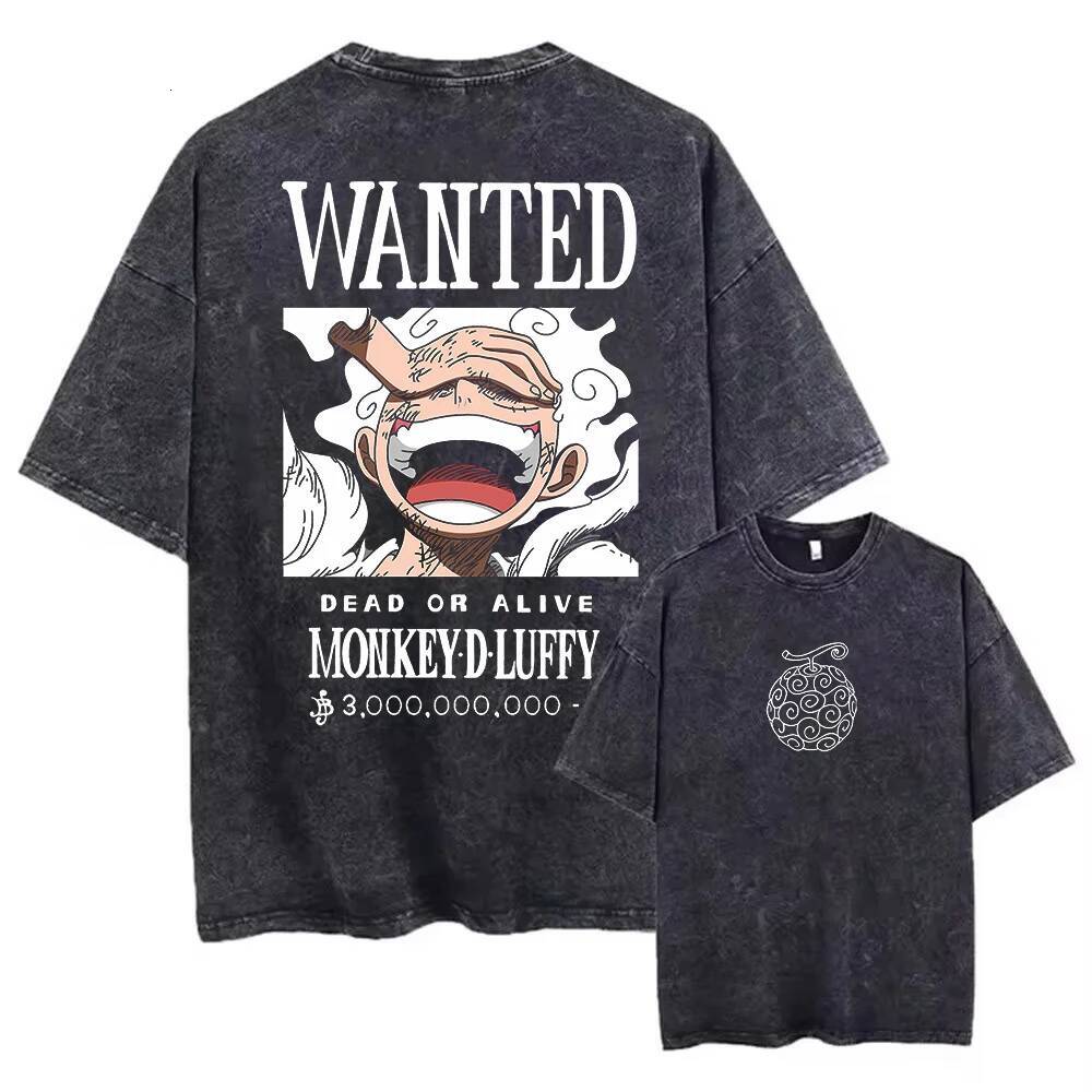 One Piece T-Shirts Graphic Men Casual Oversized Harajuku T-Shirt Washed Japanese Anime Loose Streetwear Black Tops Tees