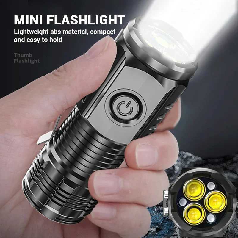 Portable Mini LED Flashlight Powerful 3Wick Small Pocket Torch USB Rechargeable Strong Light Lantern Super Bright Cap Clip Lamp C260709 C260526 - view 4